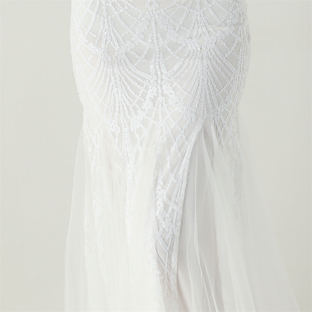 Women Strapless cross Lace-Up sequined tube flower sequined mesh evening dress Formal Party evening dress 73