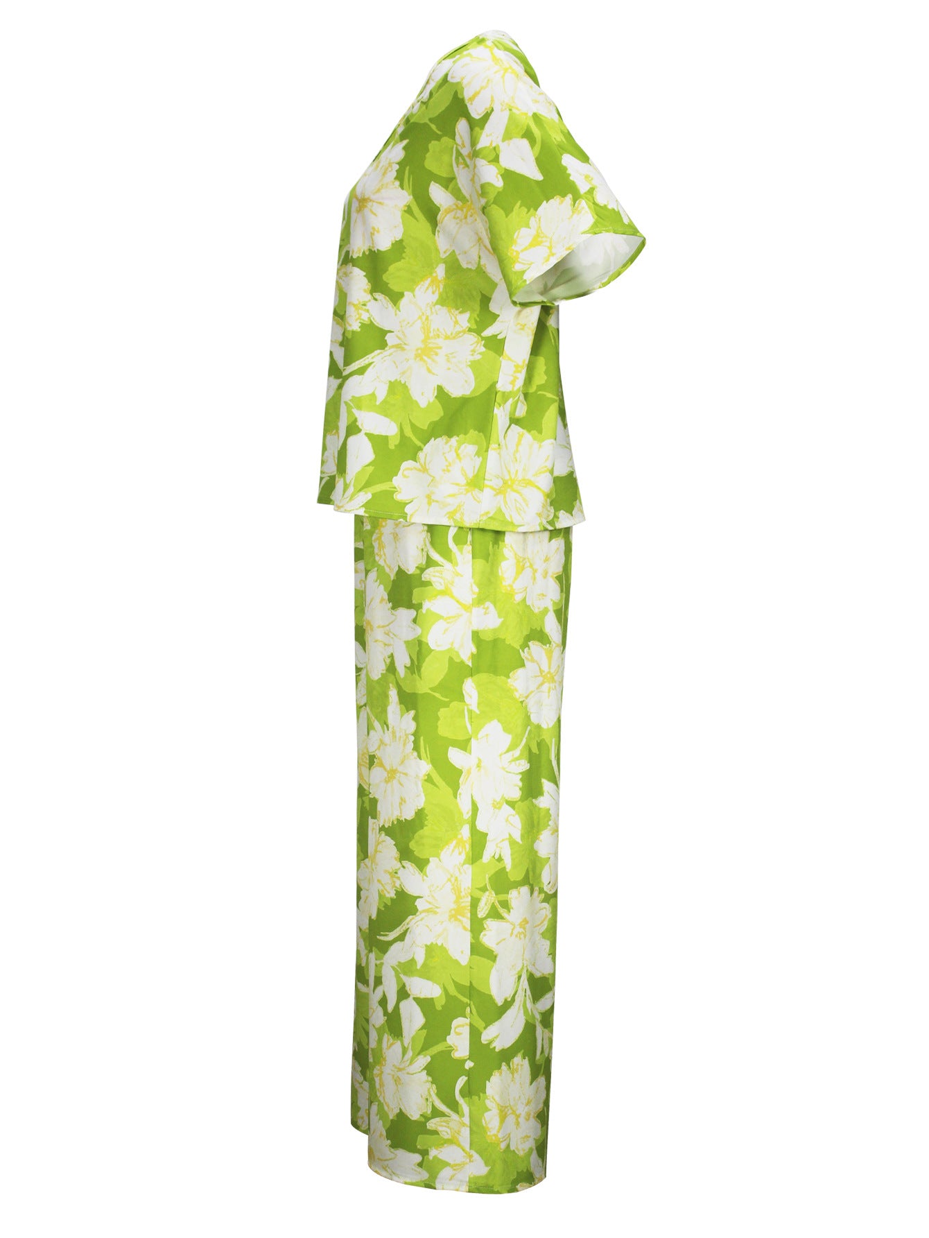 Women Elegant V-neck Short Sleeve Top and Long Pants Casual Two-piece Set 9