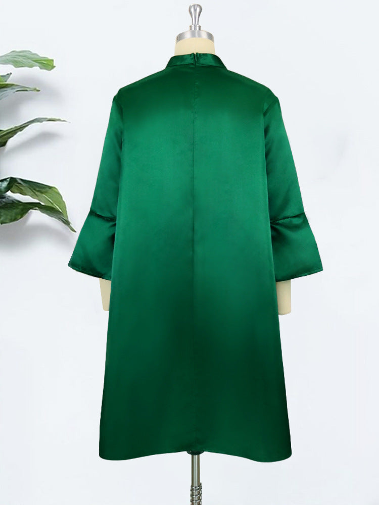 Plus Size WomenRound Neck Bell Bottom Dress 5