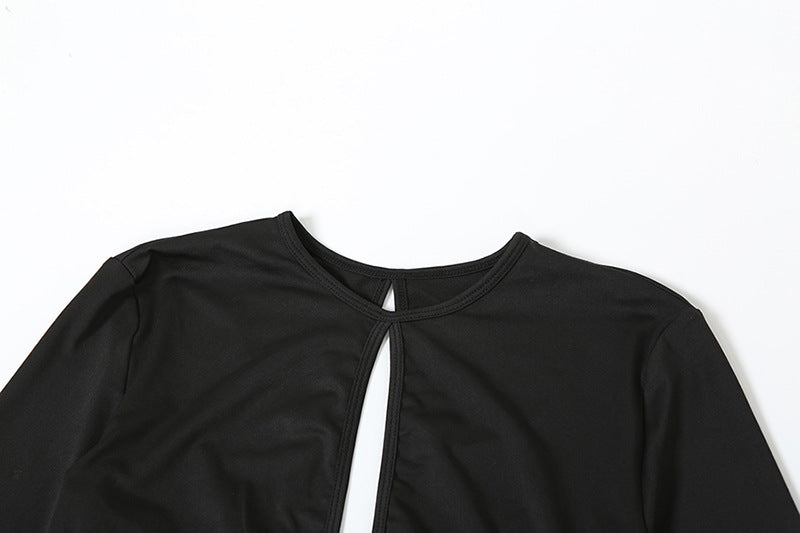 Women sexy hollow long sleeve Open Waist Bodycon Maxi Dress 11