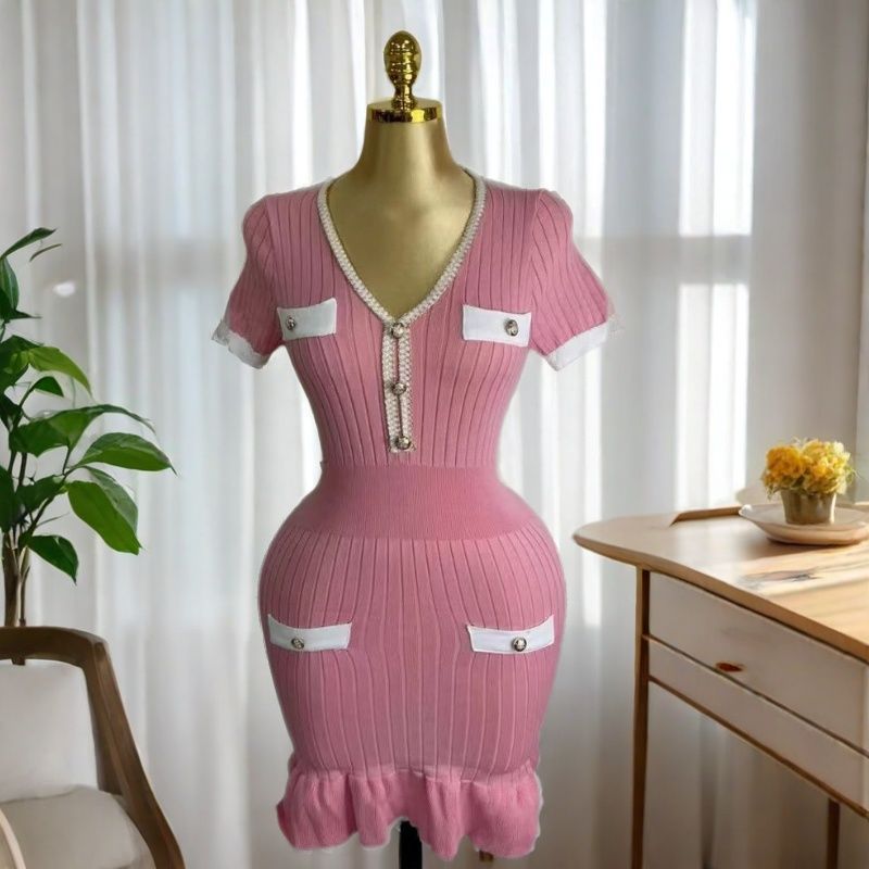 Women elegant v-neck fishtail knitting dress 4