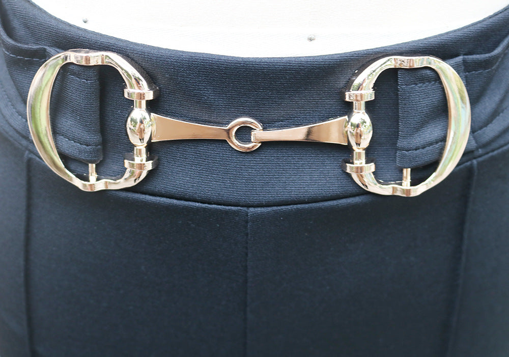 Spring and autumn Casual solid color high waist metal decoration straight trousers 15