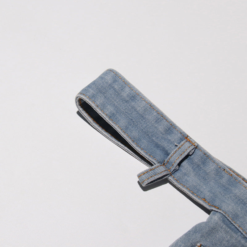 Women Street Denim Washed Cargo Wide-Leg Pants 8