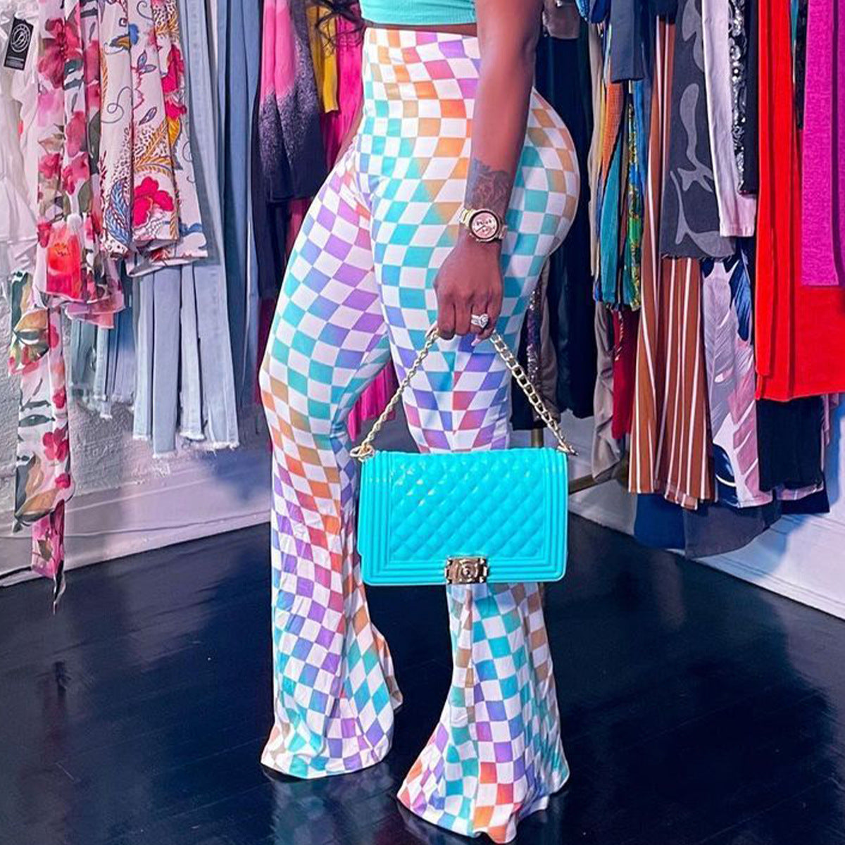 Women's Colorful Printed Slim Bootcut Pants 4