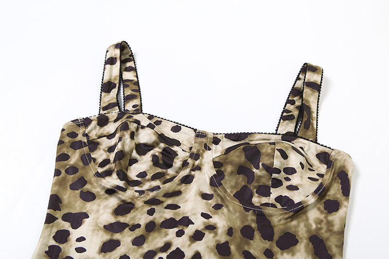 Women's Spring Strap Leopard Print Bodycon Dress 12