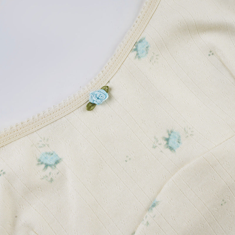 Women Floral Contrast Comfortable Crop Suspender Top and Shorts Two-piece Set 17