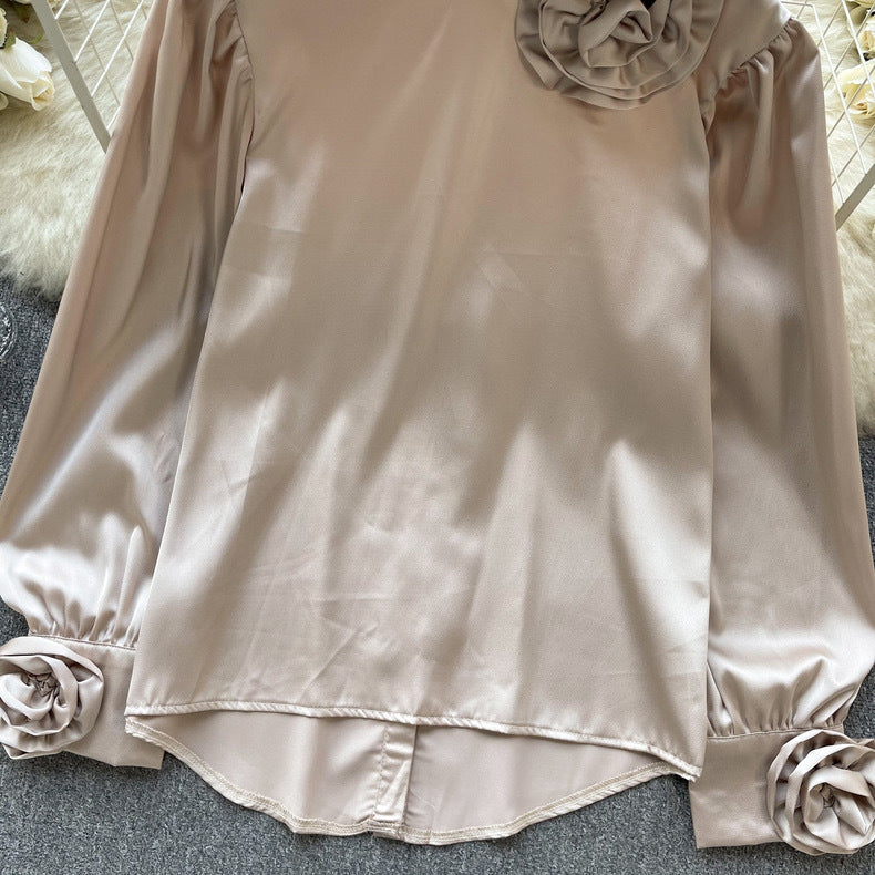 Women French Long Sleeve Chic Satin Shirt 21