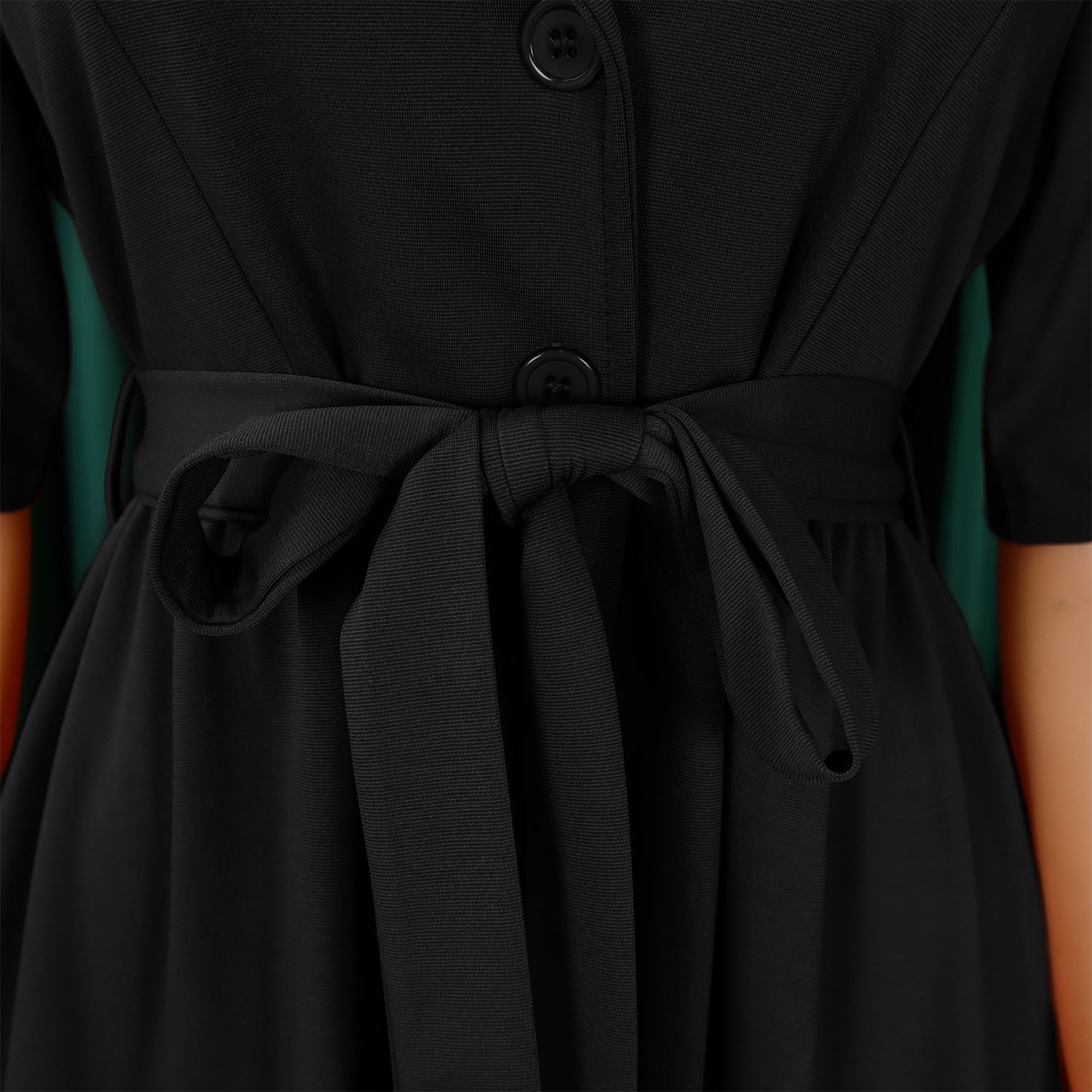 Plus Size Women Summer Short Sleeve Turndown Collar Lace-Up Solid African Dress 39