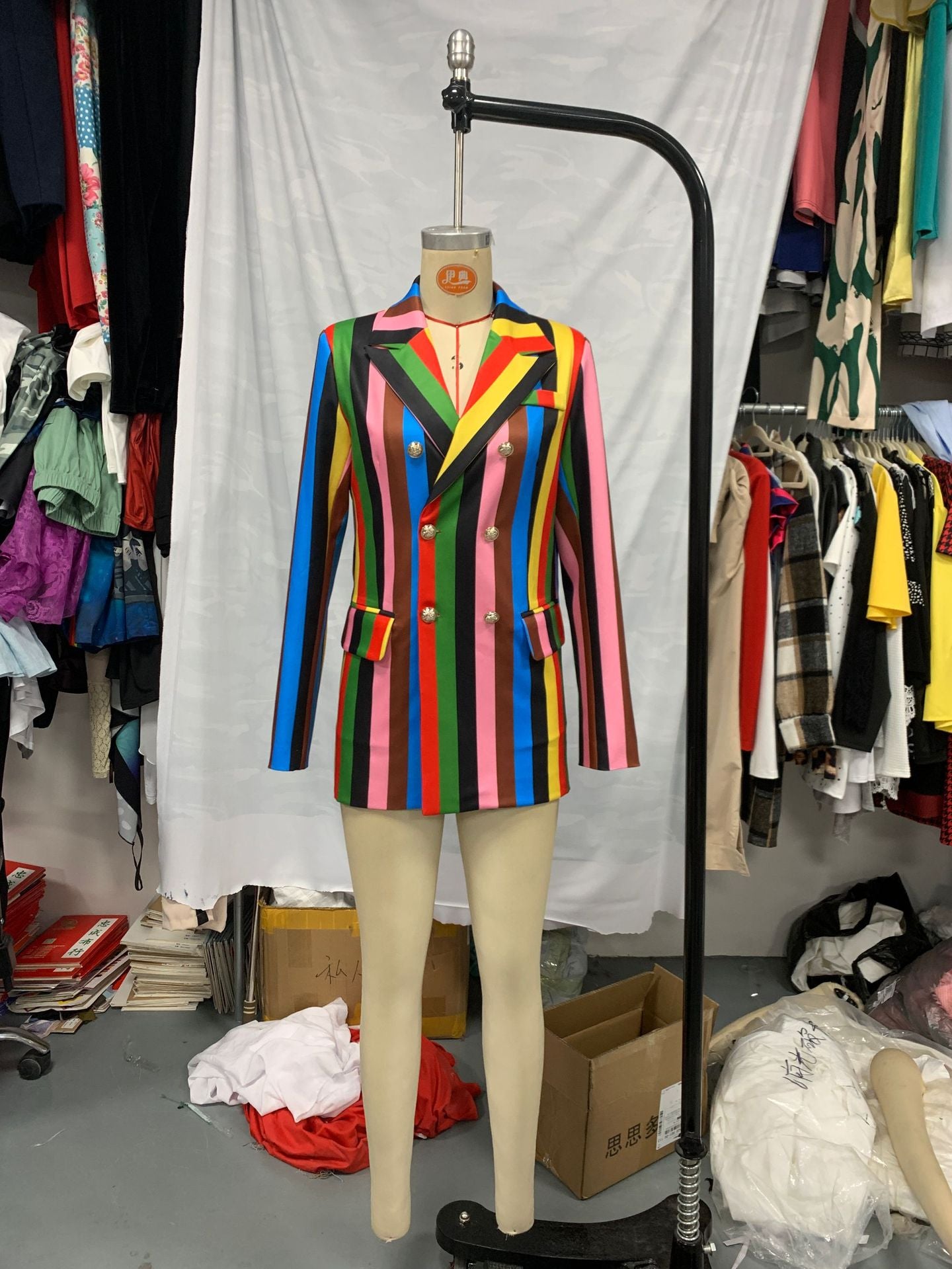 Women printed double-breasted Turndown Collar Blazer 9