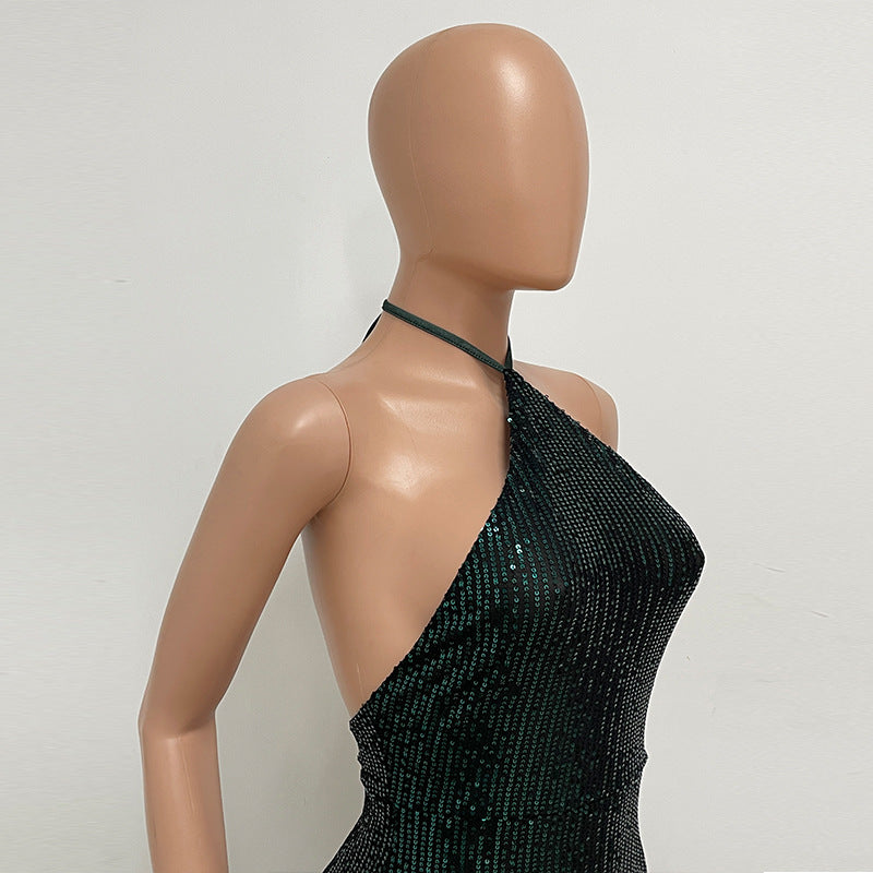 Women sleeveless French split sequin party Evening Dress 21