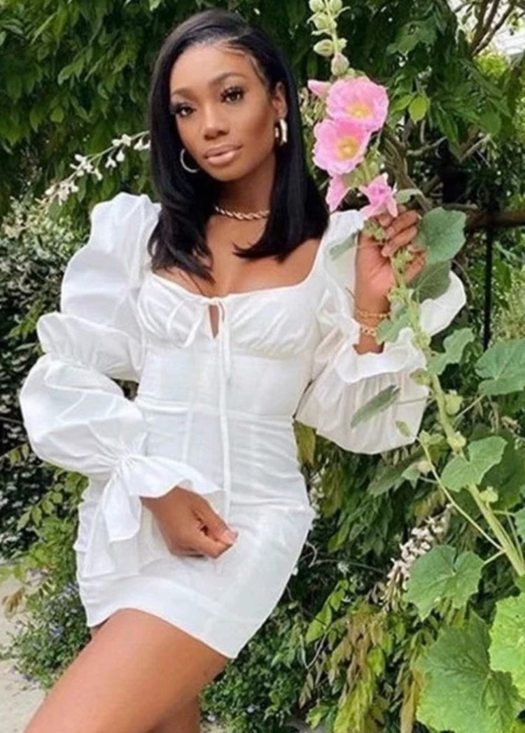 Autumn White Vintage Puff Sleeve Square Mini Dress 6