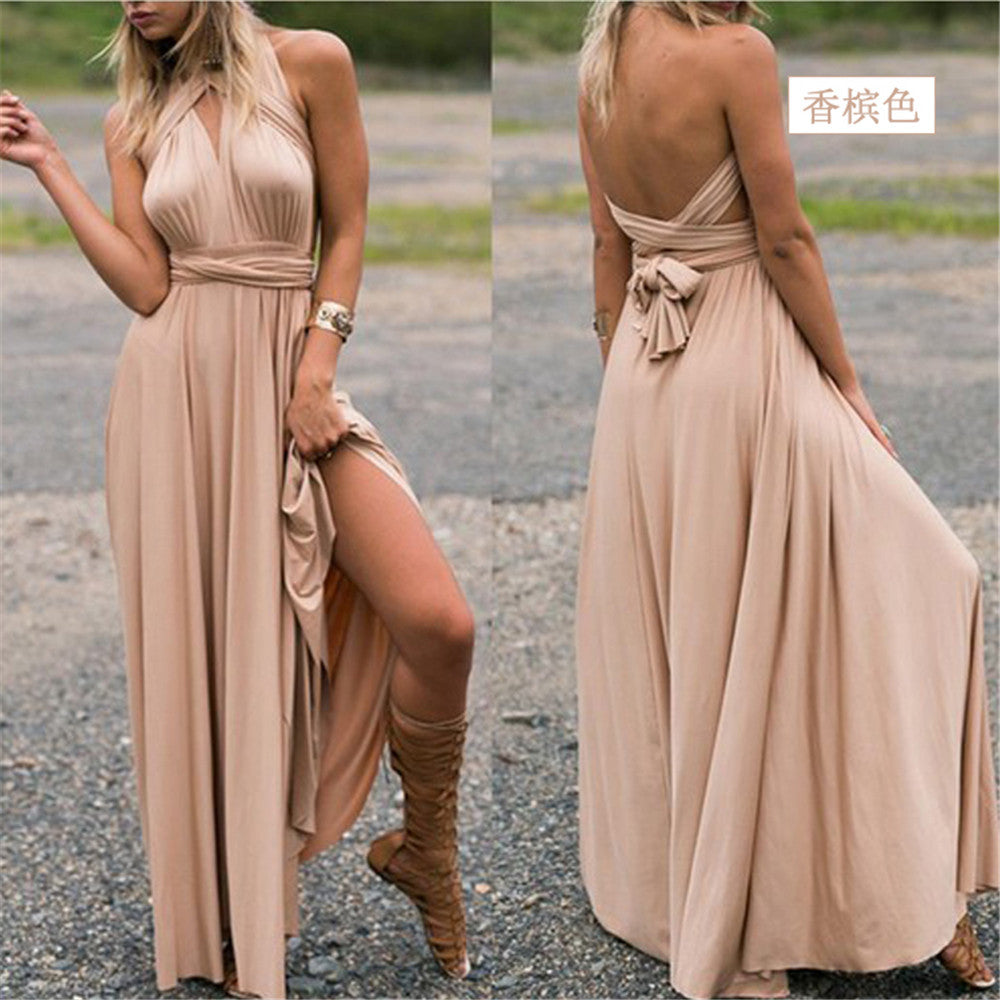 Women Sexy Cross Backless Bandage Long Dress 15