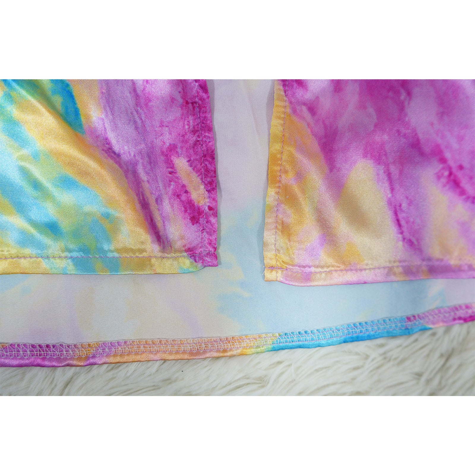 Fashion Women's Sexy Tie-Dye Printed Slash Shoulder High Slit Long Dress 16