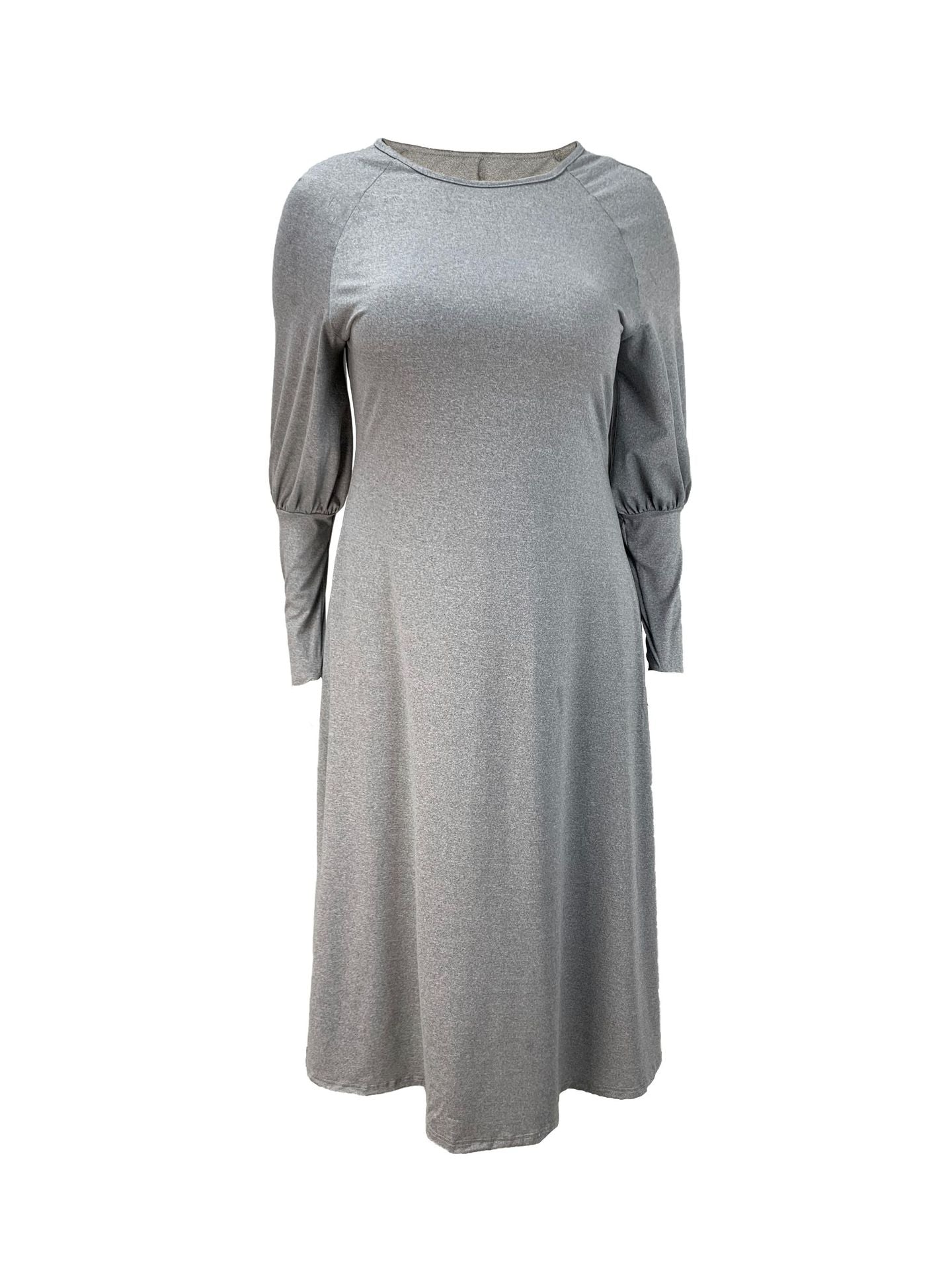 Women's Fashion Plus Size Solid Round Neck Long Sleeve Casual Long Dress 7