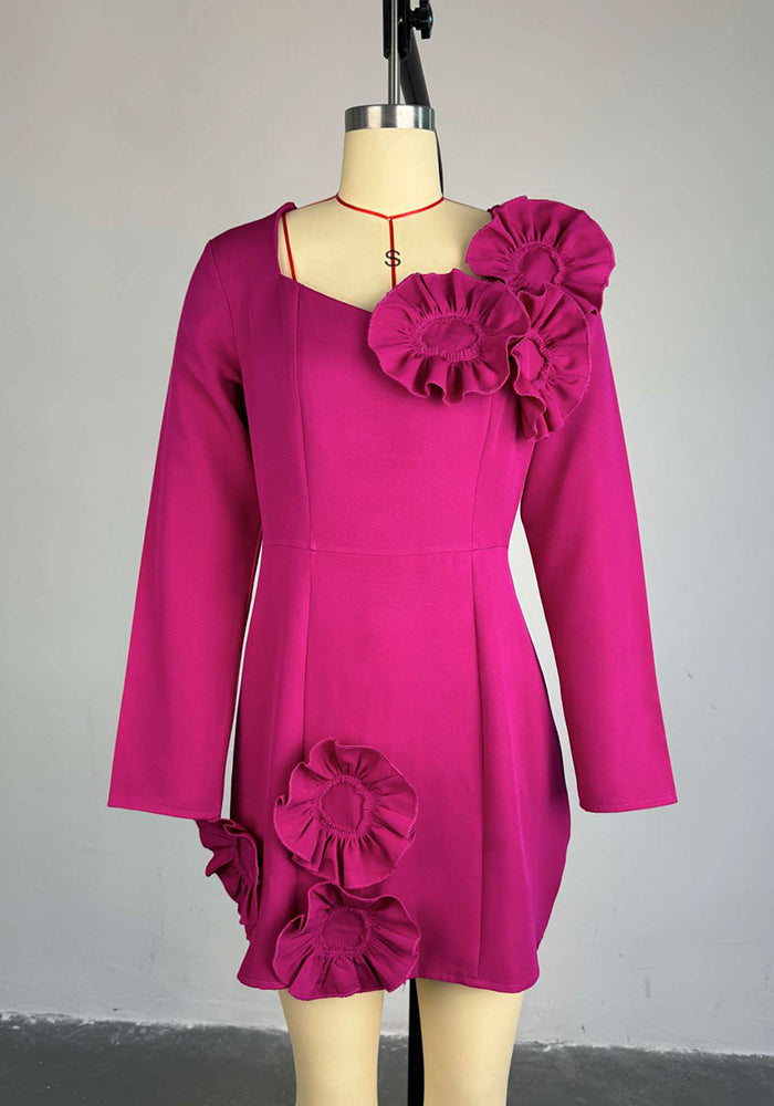 Women Autumn Elegant Square Neck Large Flower Long Sleeve Dress