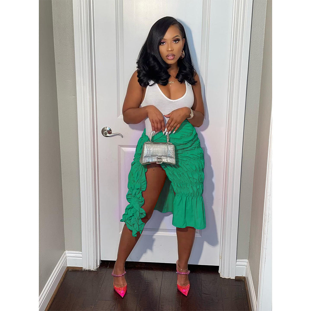 Women Solid Knotted Slit Stretch Pleated Skirt 9