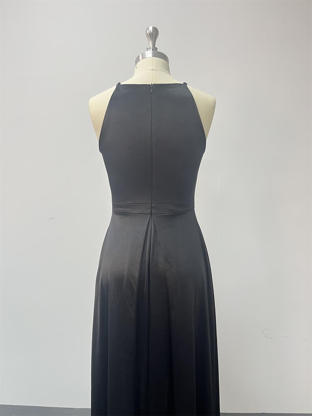 Women satin elegant pleated sleeveless irregular dress 12