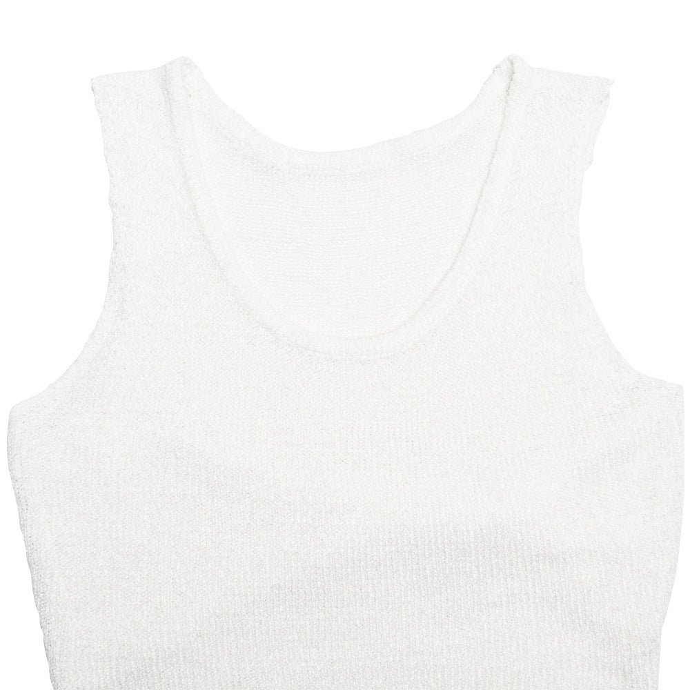 Spring And Summer Sexy And Fashionable Sleeveless Knitting Knot Round Neck Slim Long Dress 16