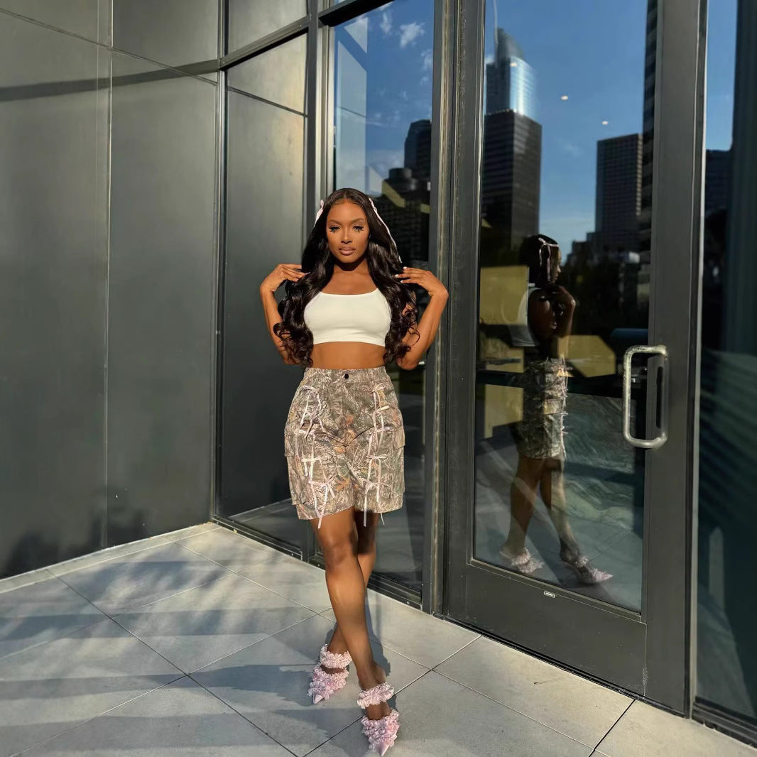 Street camouflage print loose straight casual pants knee-length shorts 3