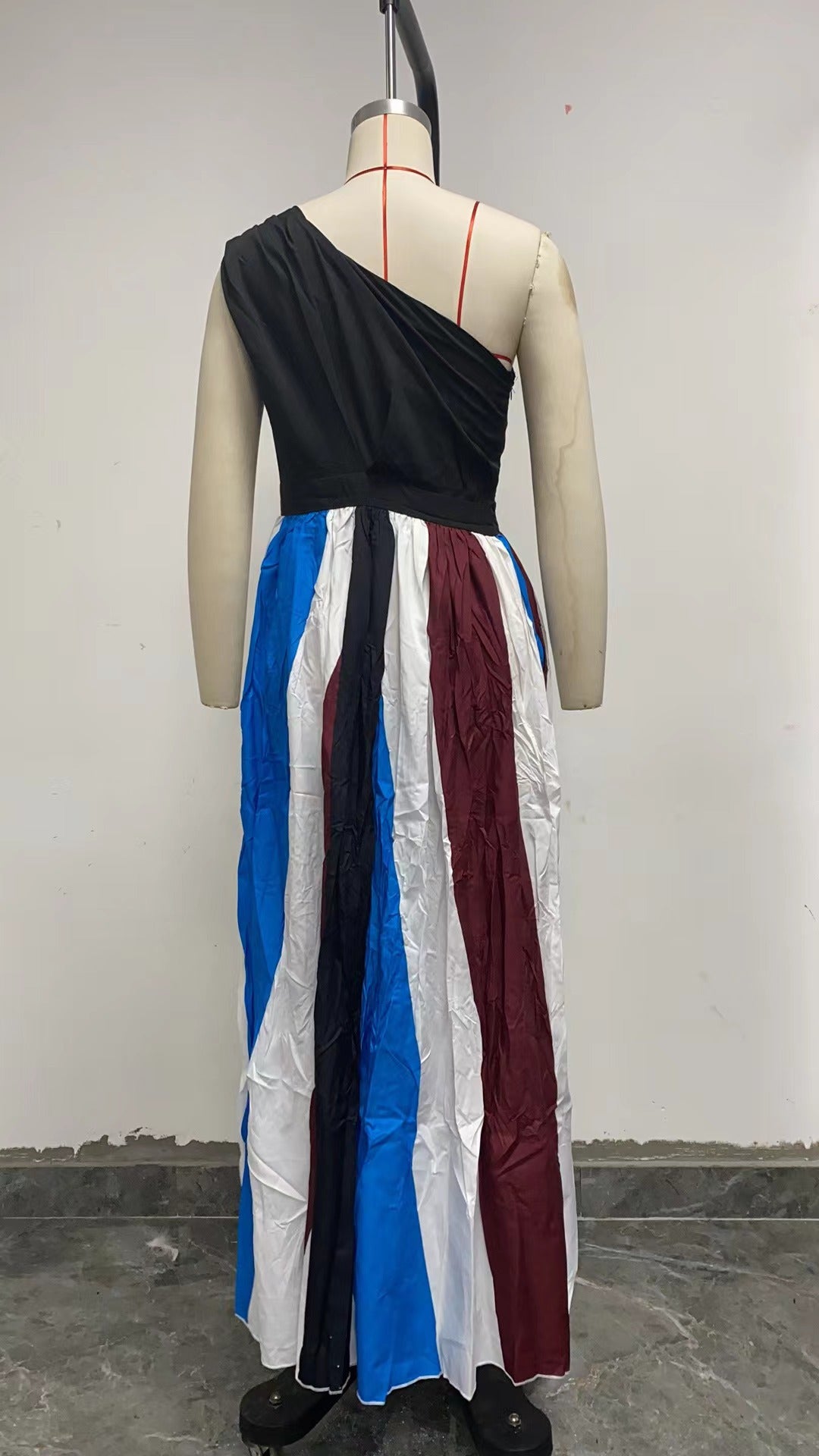 Women Contrast Patchwork Off-Shoulder Print Maxi Dress 12