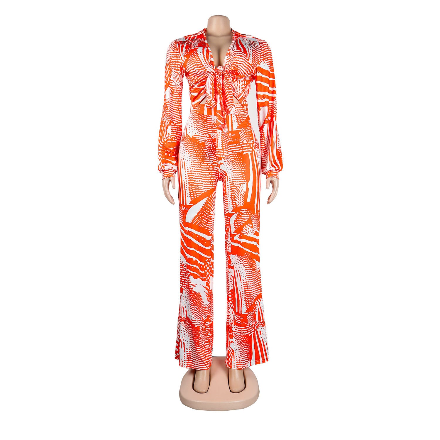 Sexy Printed Nightclub Lace-Up Two-Piece Pants Set 19