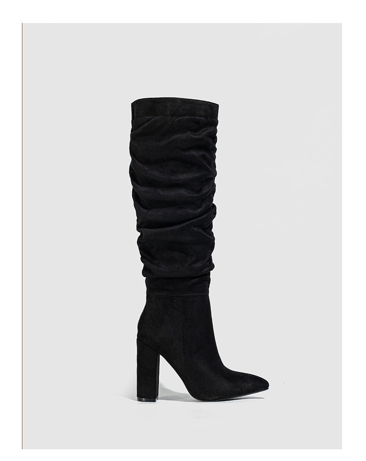Women high-heeled suede wrinkled high-cut boots 11