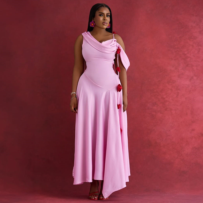 Women's Summer Chic Slash-Shoulder Slim Wasit Strap Maxi Dress 7