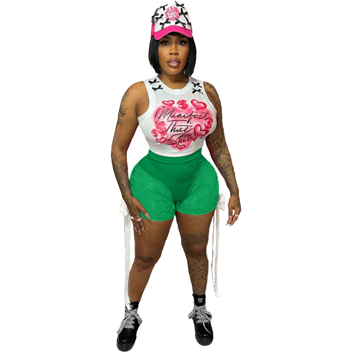 Women's sexy Lace See-Through bow shorts sleeveless vest two-piece set 15