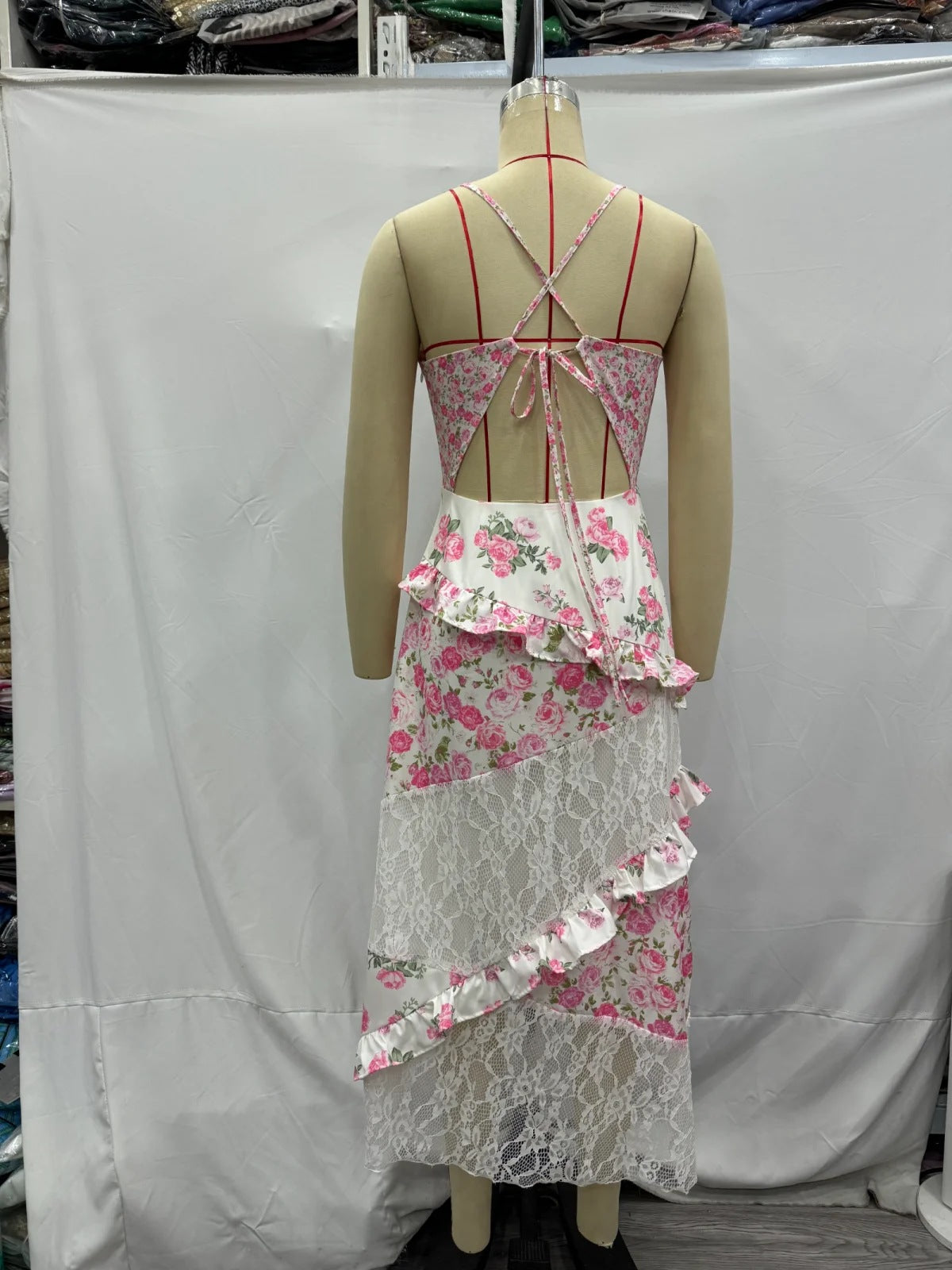 Women's Spring Lace Patchwork Strap Dress 3