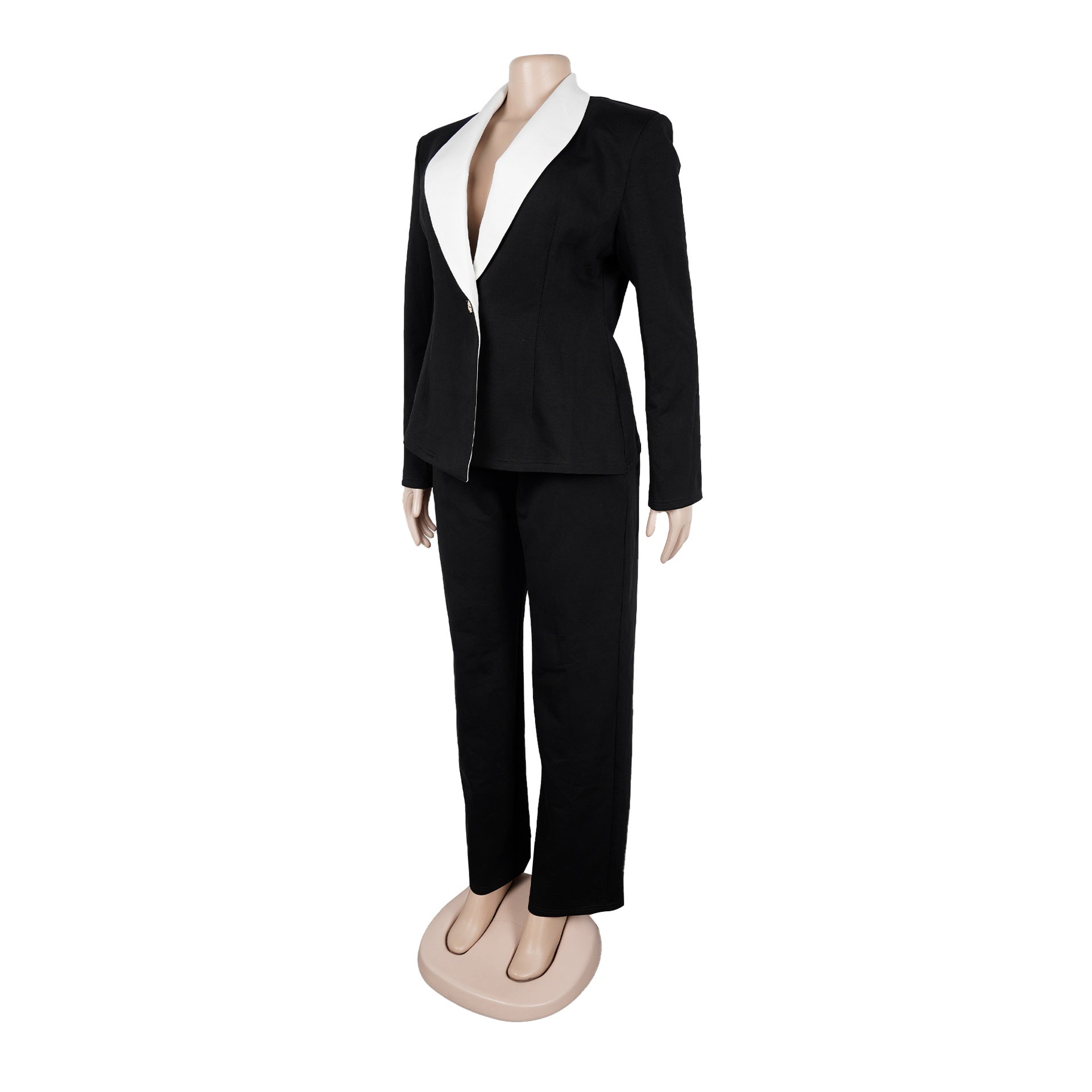 Women's Elegant Career Color-Blocking Turndown Collar Casual Suit Two-Piece Set 8