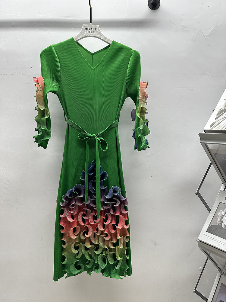 Africa Plus Size Dress Fashion Rainbow Ruffle Chic Elegant Slim Fit Midi Dress 7