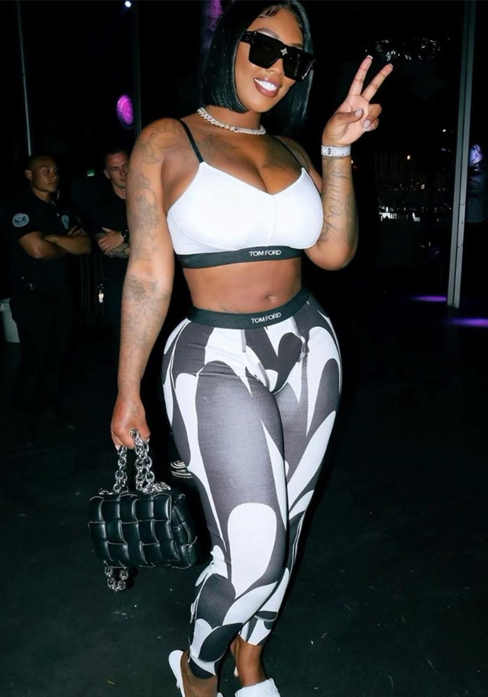 Women Crop Tank Top and Printed Pants Two-Piece Set