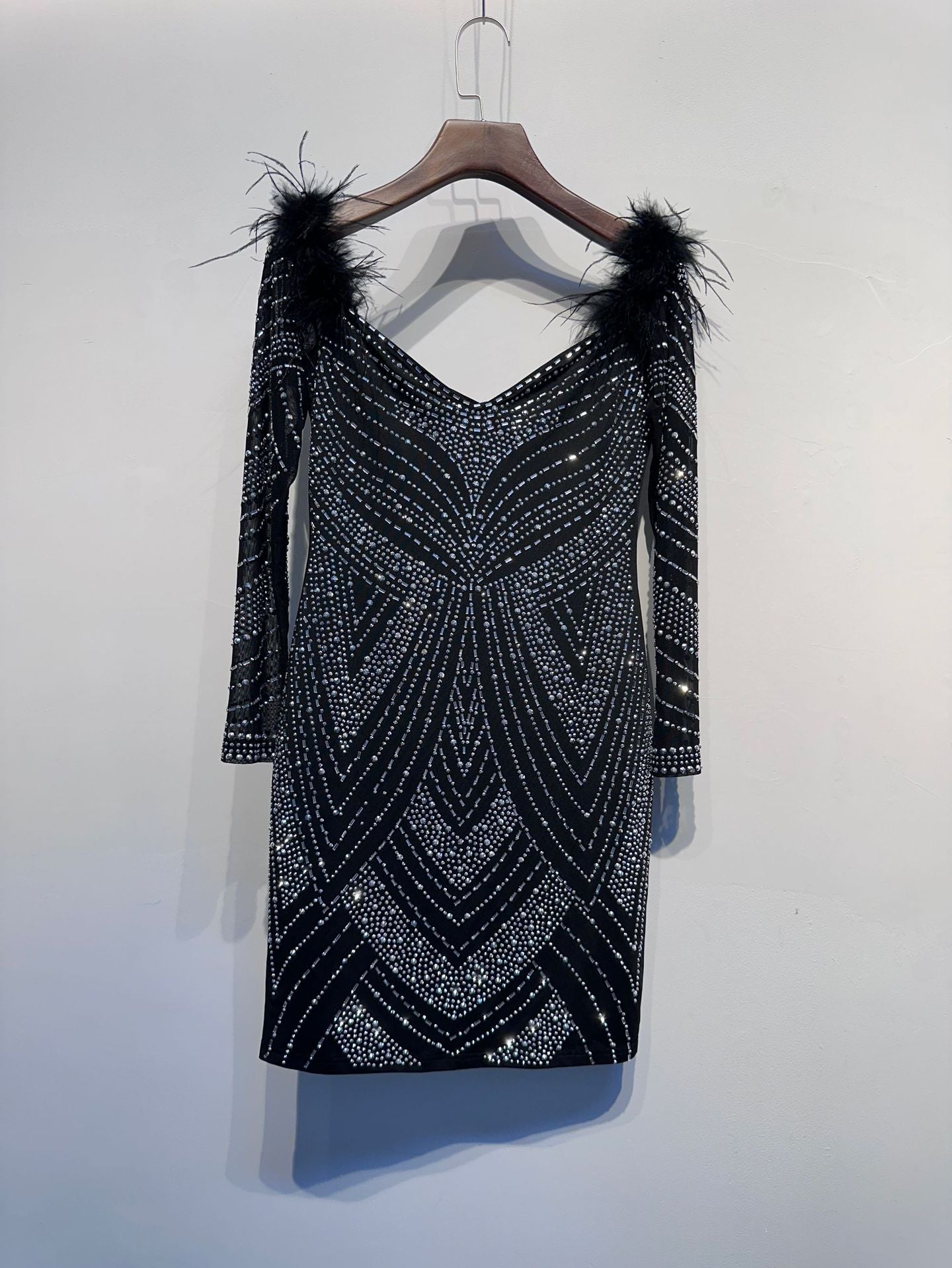 Women's Beaded Feather Off Shoulder Bodycon Dress 9