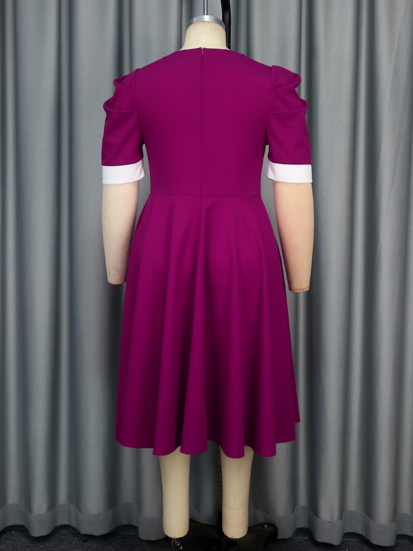 Plus Size Contrast Color Round-Neck Short-Sleeve Elegant Party Cocktail A-Line Dress 6
