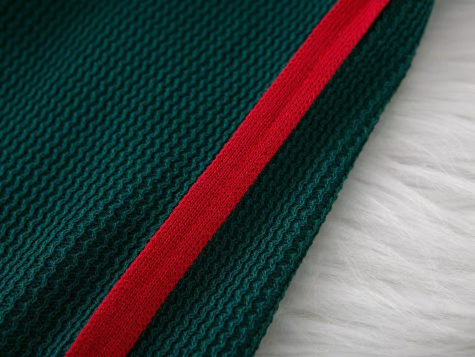 Women's Fashion Turndown Collar V-Neck Short Sleeve Knit Midi Dress 11