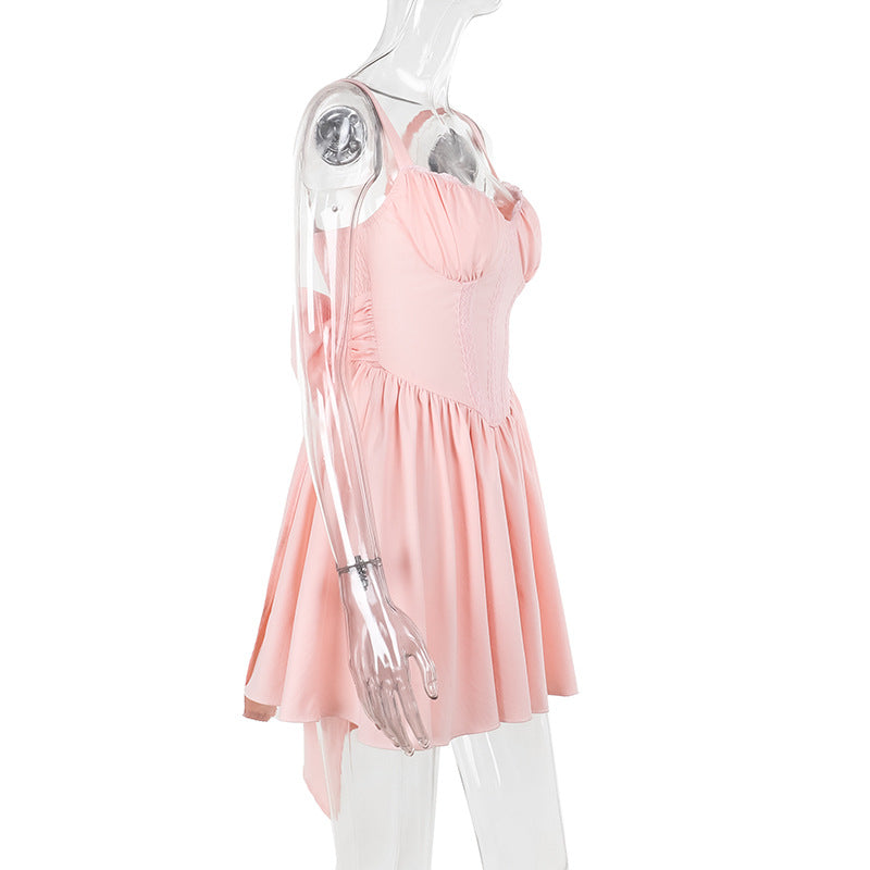 Women Lace Patchwork Suspender Bow Dress 10