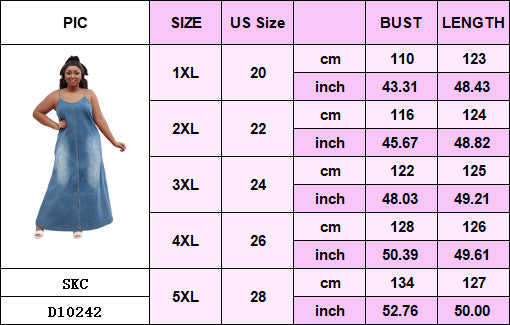 Plus-Size Women V-Neck Strappy Casual Denim Dress 10