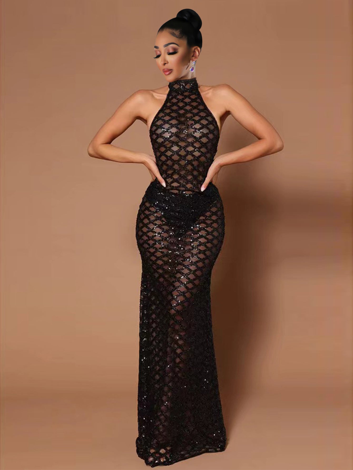 Women Sexy Backless See-Through Evening Dress 4