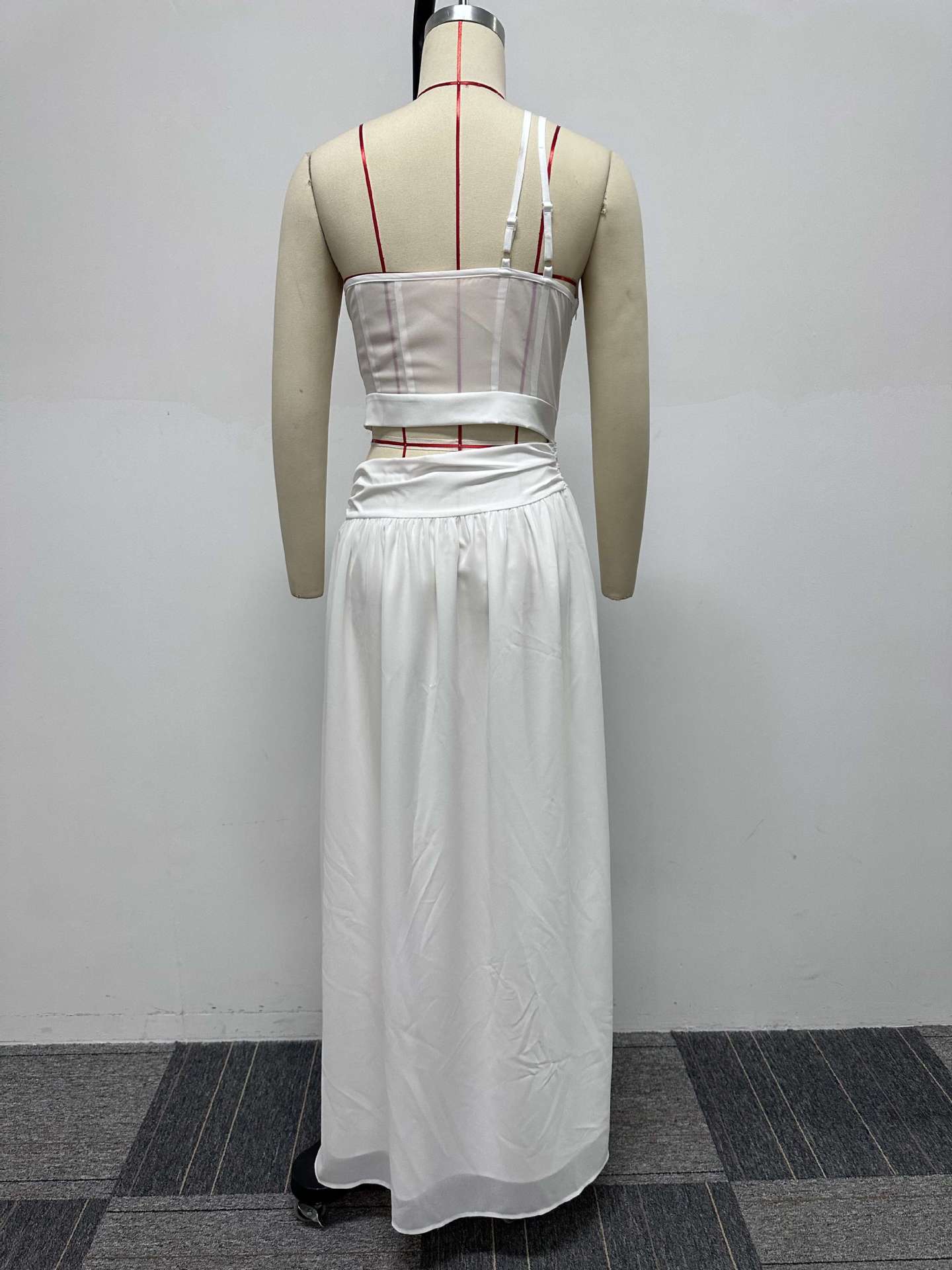 Sexy Solid See-Through One Shoulder Two Piece Skirt Set 12