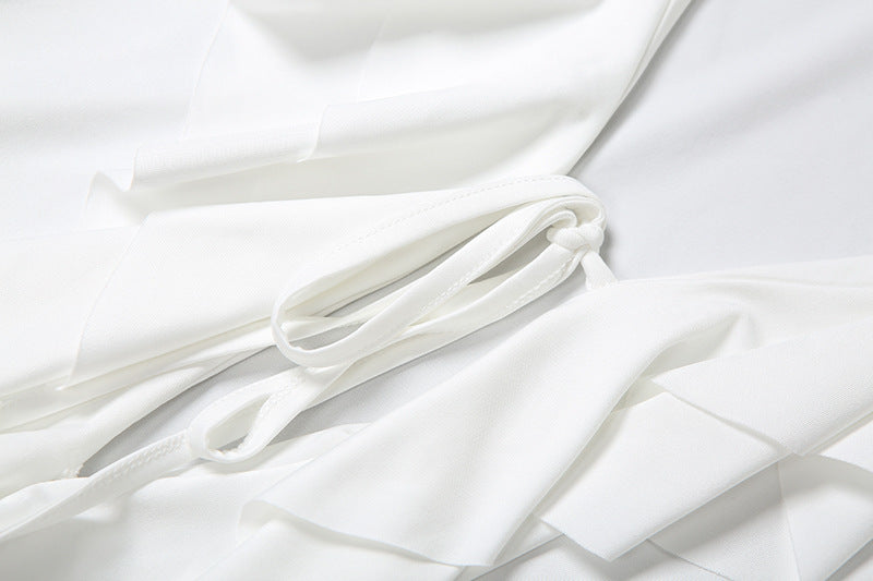 Women Fall V-Neck Lace-Up Ruffle Bell Bottom Sleeve Dress 16