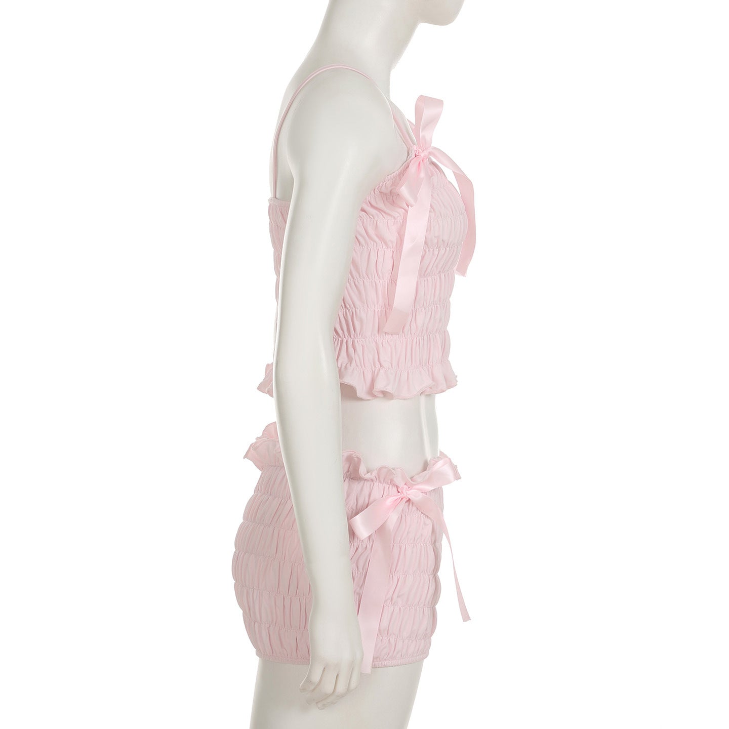 Women Bow Pleated Camisole Shorts Two-Piece Set 9