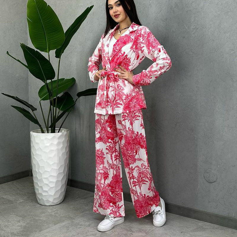 Women printed long-sleeved tie Top and Pant Casual two-piece set 9