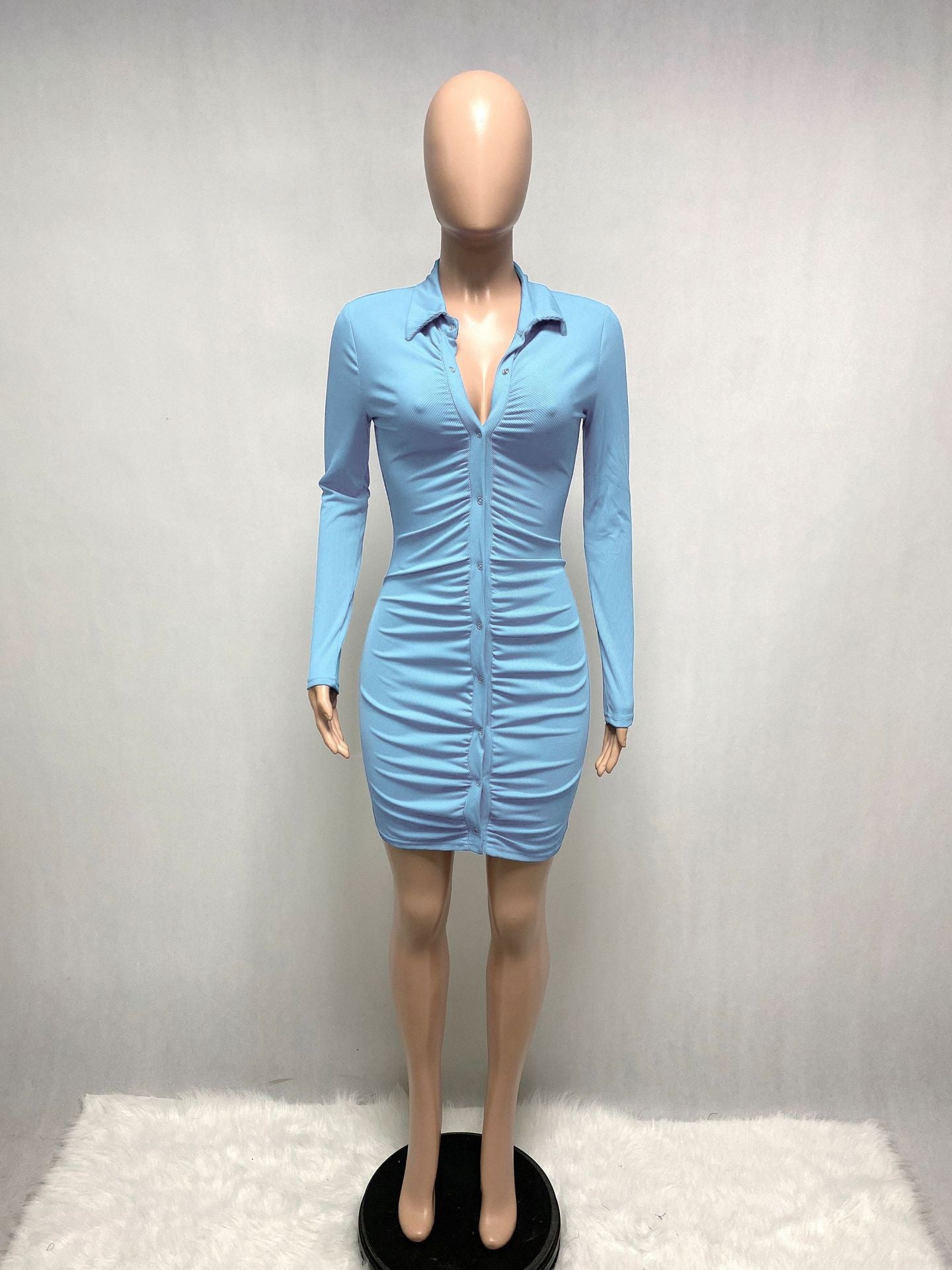 Women Fall Sexy Ribbed Button Bodycon Dress 15