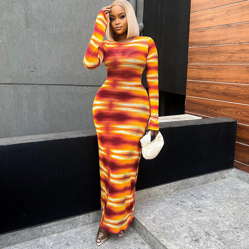 Fashion Casual 3D Printed Long Sleeve Slim Dress 4