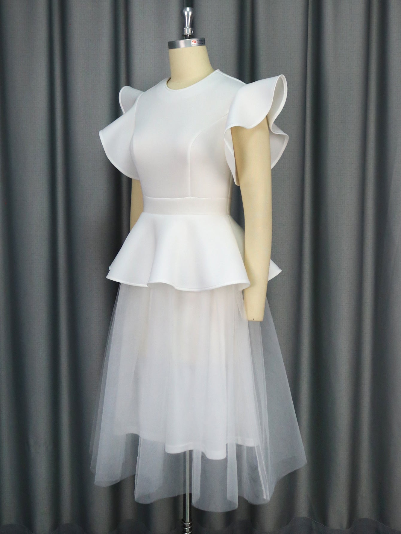 Ruffle Mesh Patchwork Mid-Length Wedding Dress 5