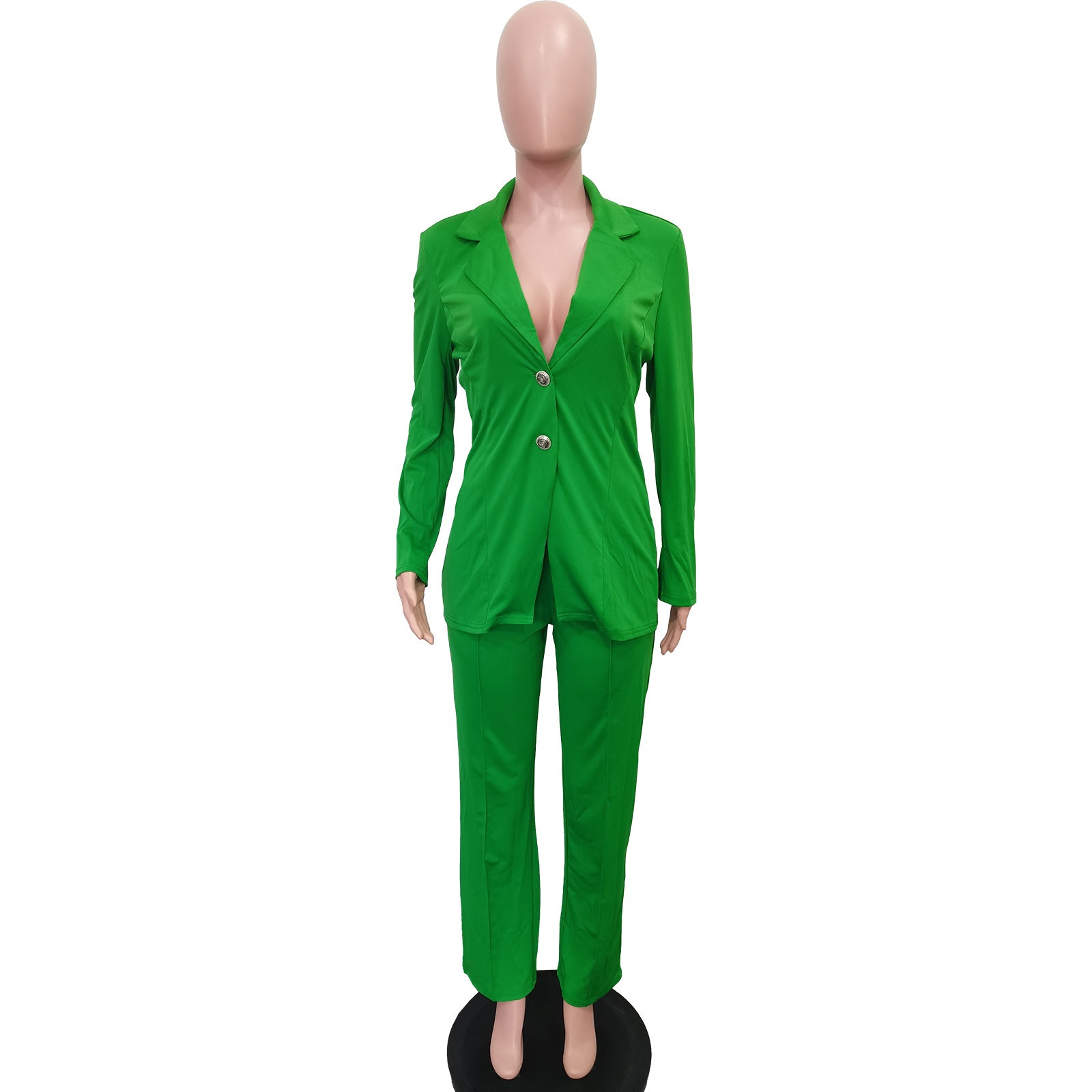 Women Solid Turndown Collar Two-piece Set 16