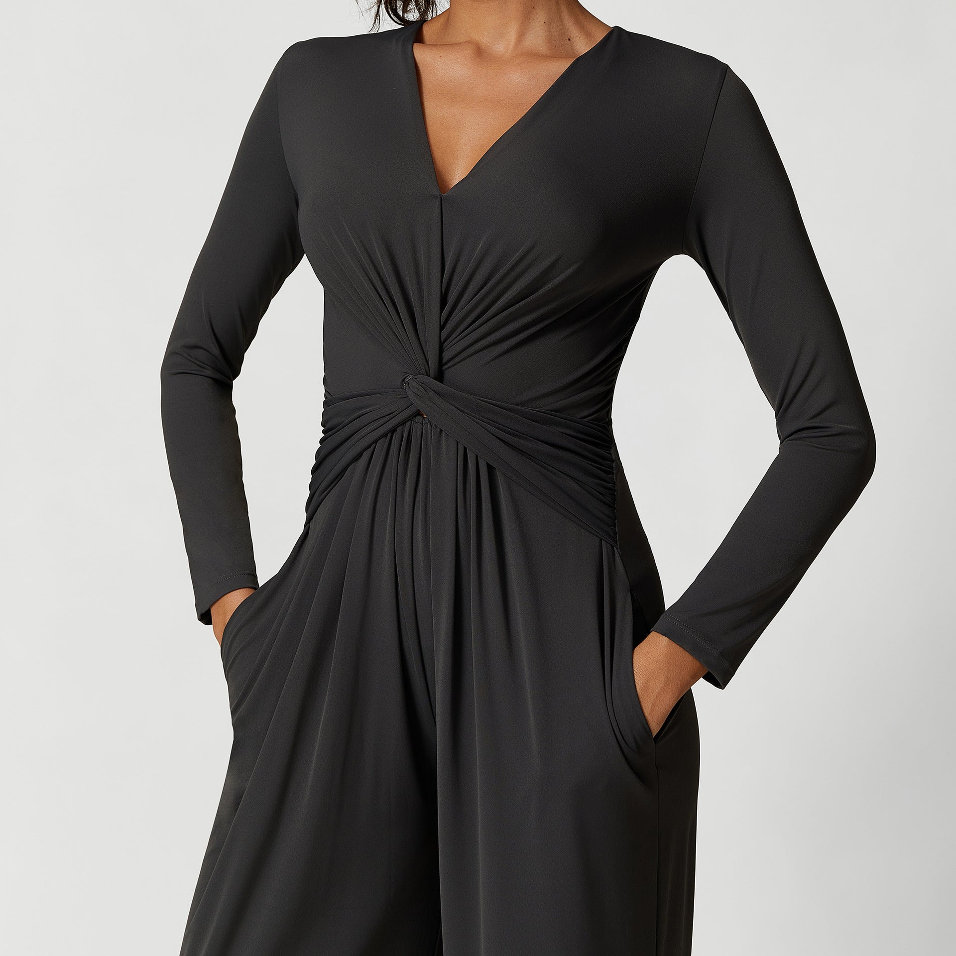 Women sexy v-neck pleated split yoga jumpsuits 9