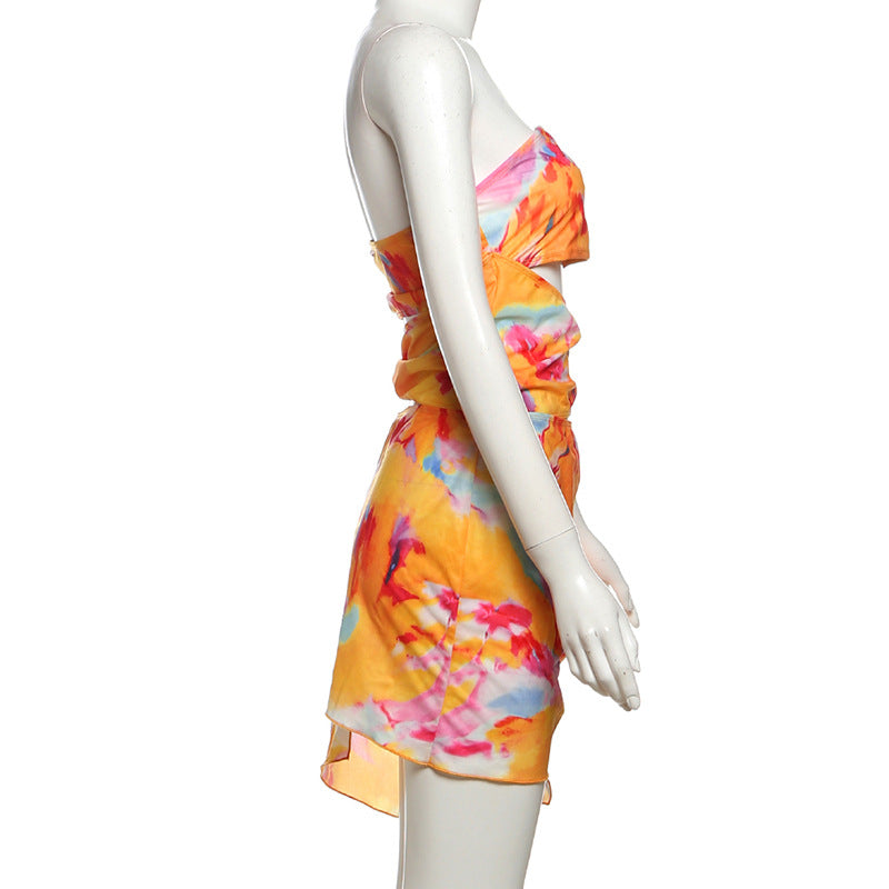 Women Summer Sexy Contrast Backless Bodycon Hollow Strapless Dress 6