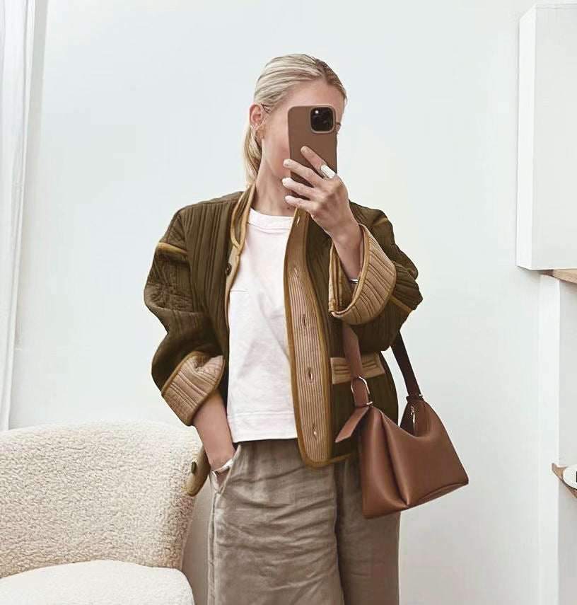 Women Fashion Contrast Color Long Sleeve Jacket 6