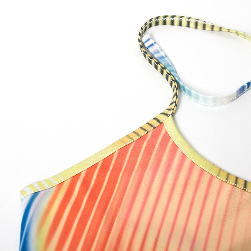 Summer sleeveless halter print straps slim dress 12